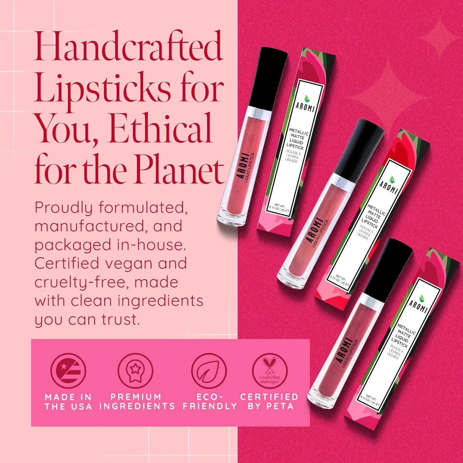 Aromi Metallic Liquid Lipstick | Rose Chestnut Lip Color with Shimmery Finish, Vegan, Cruelty-free, Long-lasting, Waterproof, Gluten Free (Alpine Bloom)