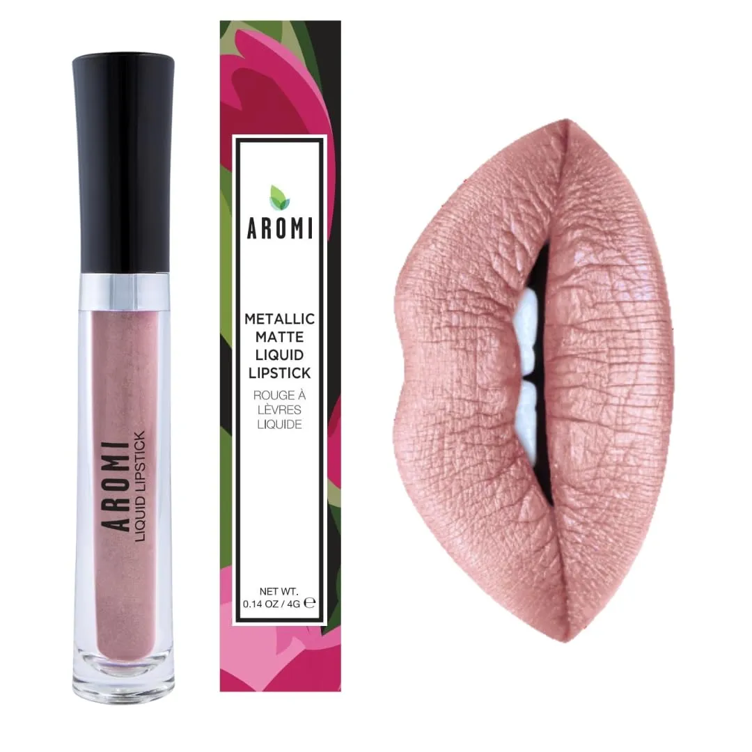 Aromi Metallic Liquid Lipstick | Smudge and Smear Proof, Long-lasting, Light Brown, Nude Lip Color with Shimmery Finish, Vegan, Cruelty-free, Gluten Free (Brown Sugar)