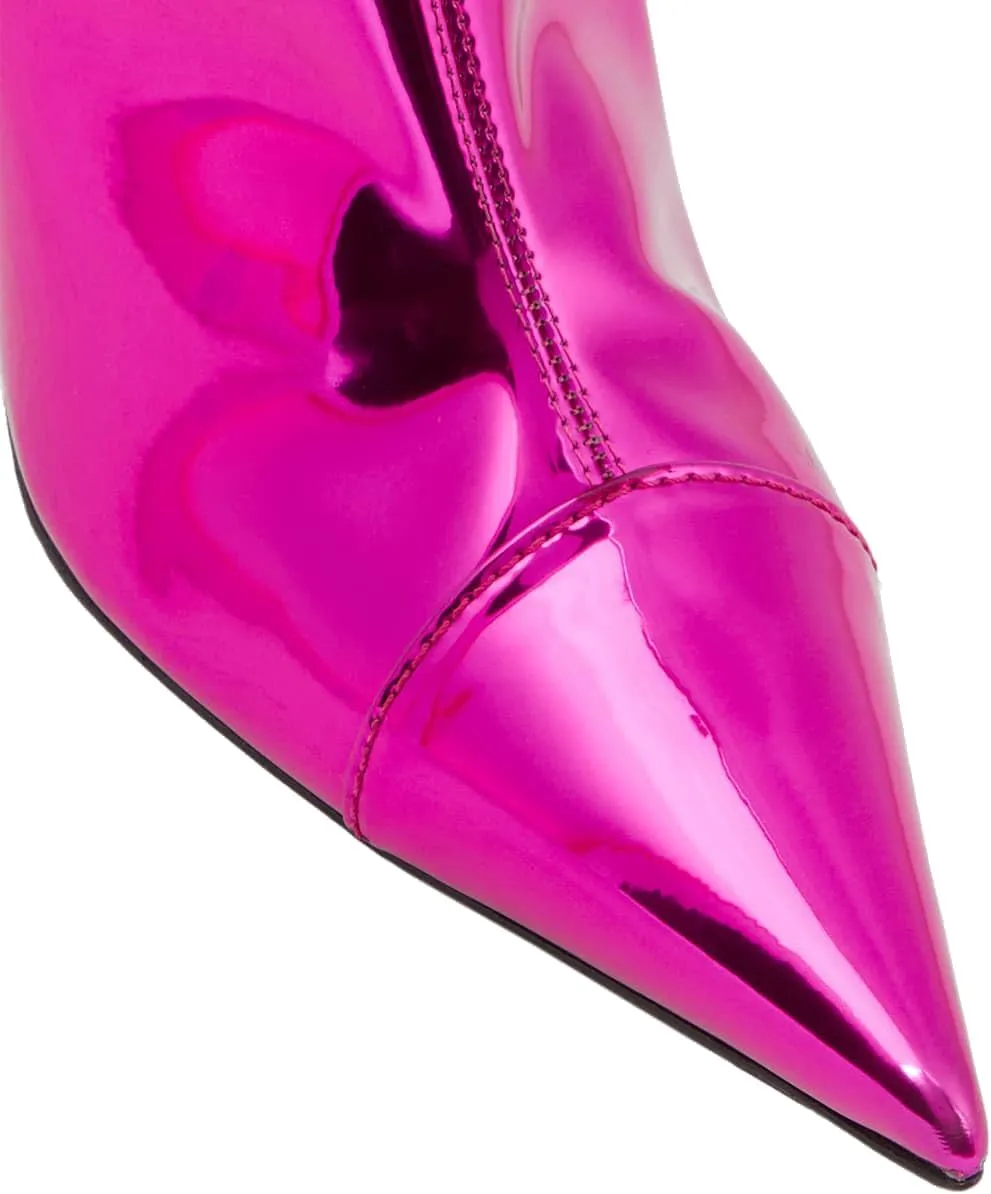 Arqa Metallic Boots for Women Pointed Toe High Stiletto Heel Knee High Boot Fashion Chrome Zipper Boot Dressy Party Shoes