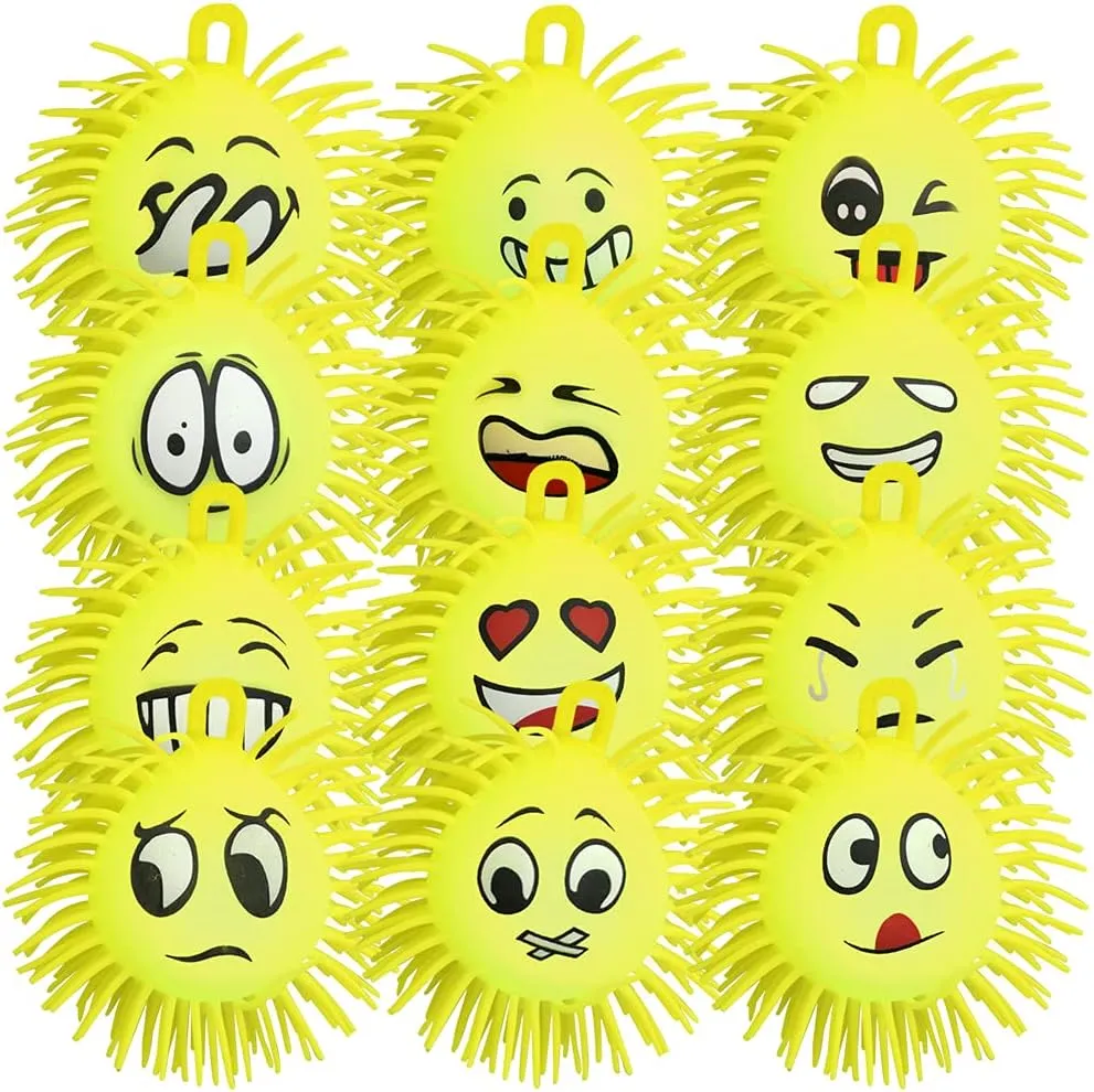 ArtCreativity Light Up Emoticon Spiky Puffer Balls, Pack of 12, Soft Squeeze Stress Relief Fidget Toys for Kids and Adults, Calming Squeezy Sensory Balls for Autistic Children, Birthday Party Favors