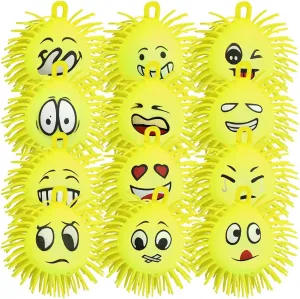 ArtCreativity Light Up Emoticon Spiky Puffer Balls, Pack of 12, Soft Squeeze Stress Relief Fidget Toys for Kids and Adults, Calming Squeezy Sensory Balls for Autistic Children, Birthday Party Favors