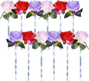 ArtCreativity Light Up Rose Wands for Kids – Set of 12 LED Wands, 14-Inch Light Up Flower Design, Perfect Party Favors and Rose Party Decorations, Fun Light Up Wands for Kids and Adults