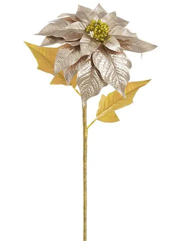 Artificial Champagne Beige Metallic Poinsettia - 28" Tall