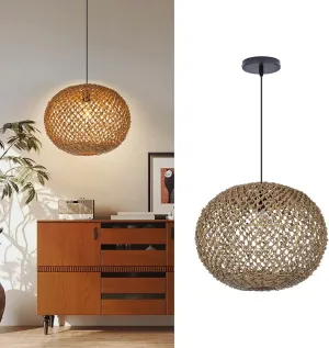 Arturesthome Handwoven Rustic Farmhouse Coastal Pendant Light Fixtures for Kitchen Island,Wicker Round Ceiling Hanging Light for Bedroom Foyer 15.7" W x 11.8" H