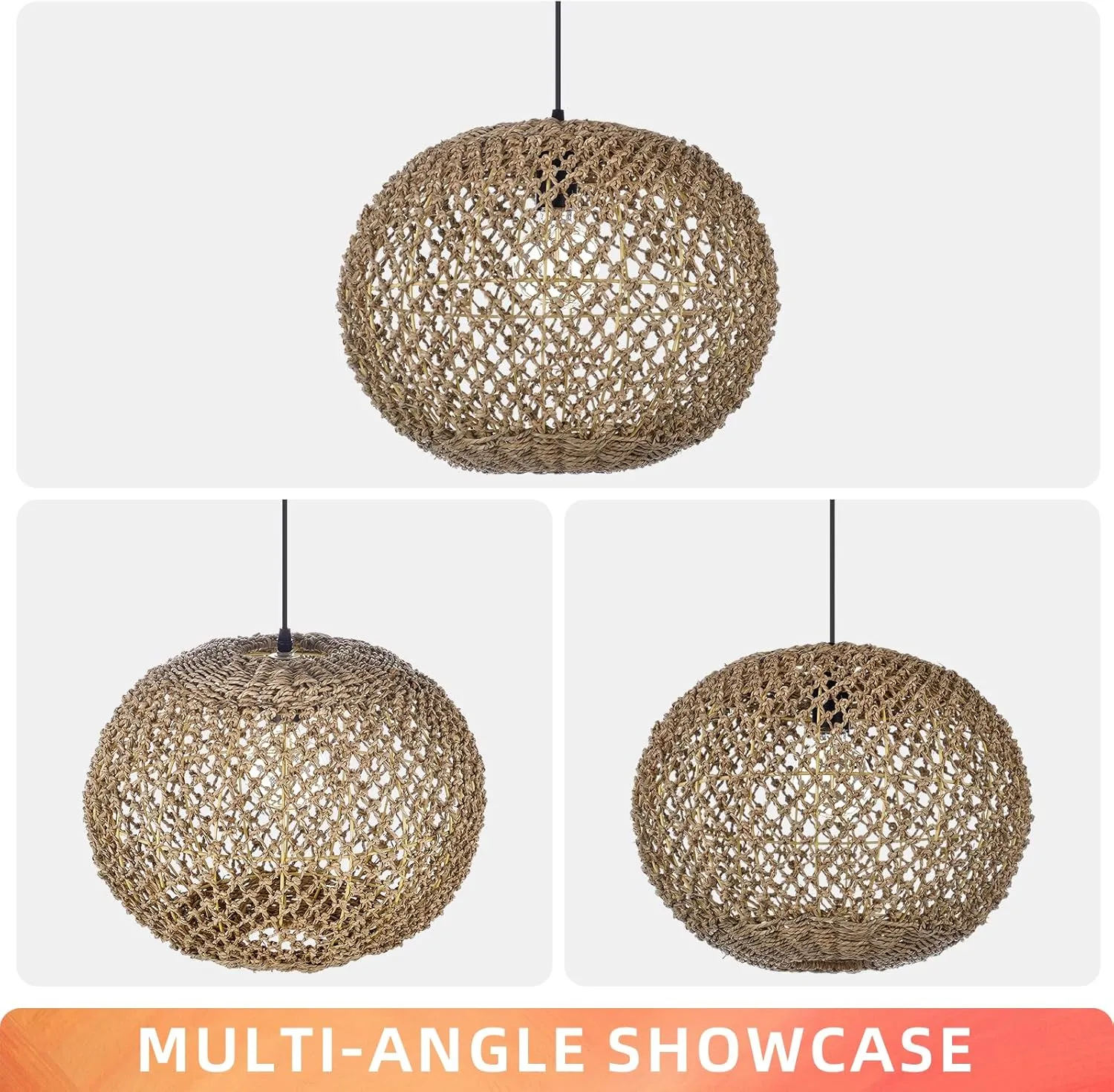 Arturesthome Handwoven Rustic Farmhouse Coastal Pendant Light Fixtures for Kitchen Island,Wicker Round Ceiling Hanging Light for Bedroom Foyer 15.7" W x 11.8" H