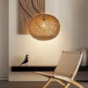 Arturesthome Large Boho Rattan Pendant Light Fixture Ball Woven Pendant Lampshade for Hallway Bedroom Entryway Living Room 19.6" W x 15.7" H