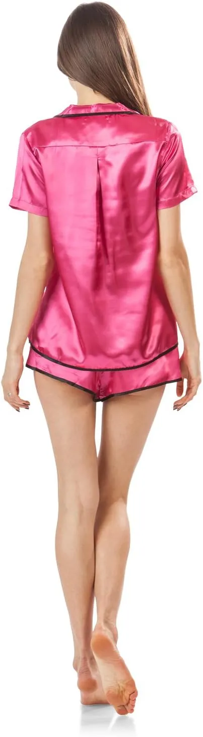 Ashford & Brooks Women's Satin Short Sleeve Pajama Shorts Set