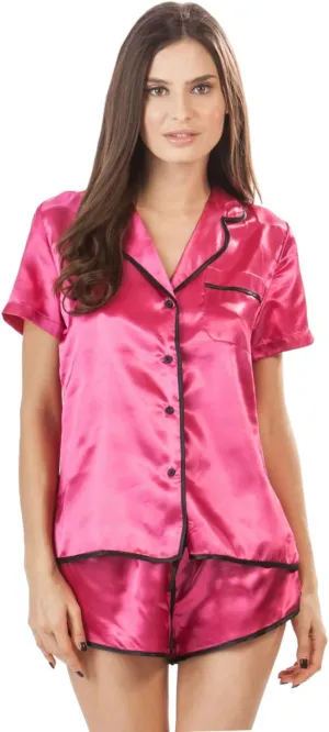 Ashford & Brooks Women's Satin Short Sleeve Pajama Shorts Set
