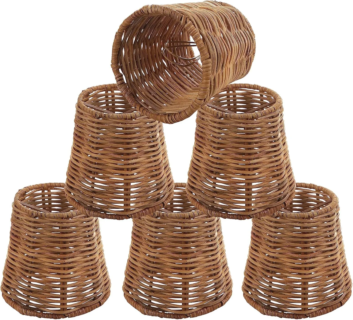 Aspen Creative 51007-6, Empire Clip-On Chandelier Lamp Shade, Natural Rattan, 3" Top x 4" Bottom x 4" Slant Height, Set of 6