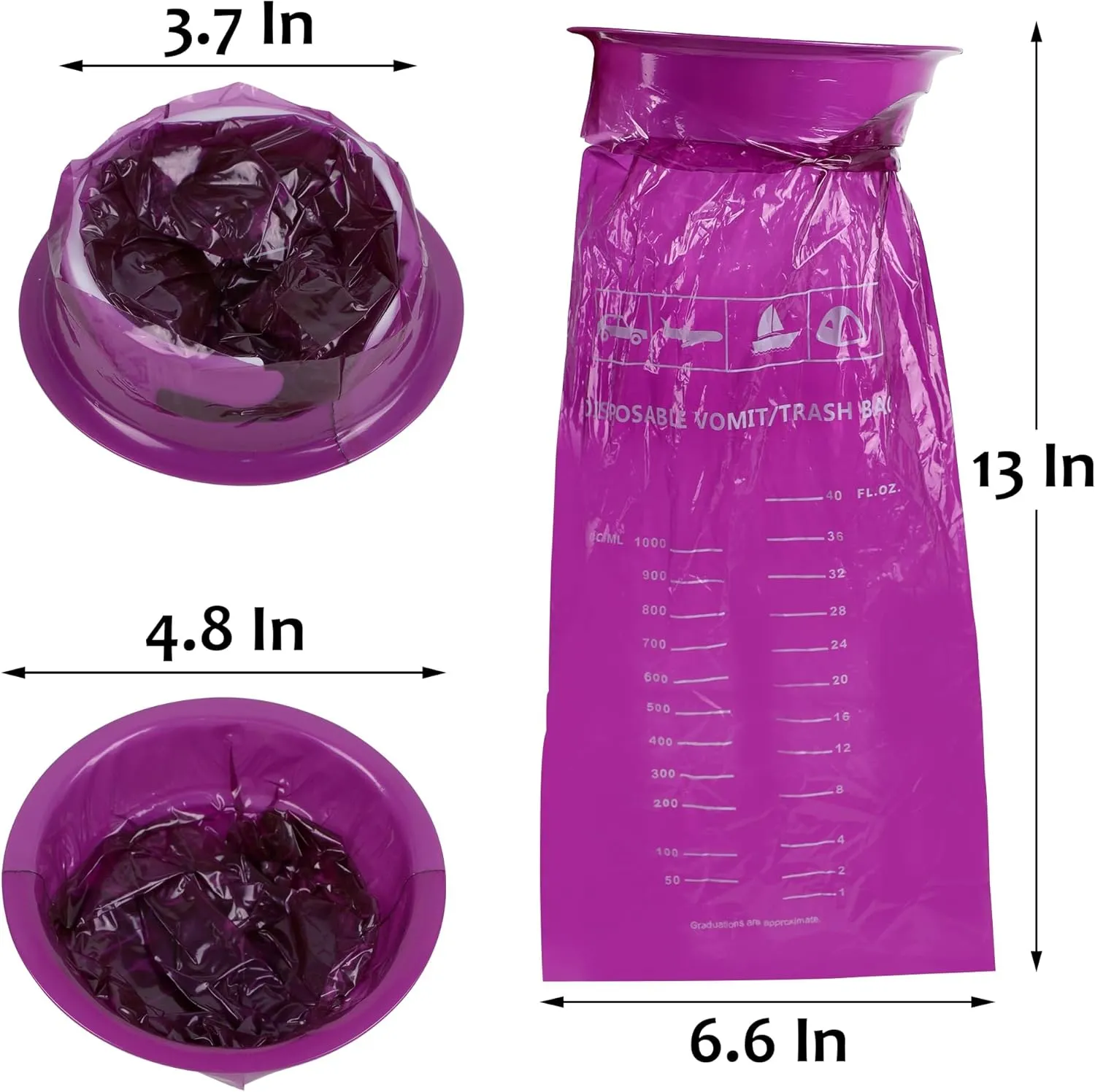 ATDAWN 50 Pack Emesis Bag, Disposable Vomit Bags, Aircraft & Car Sickness Bag, Nausea Bags for Travel Motion Sickness (Purple)