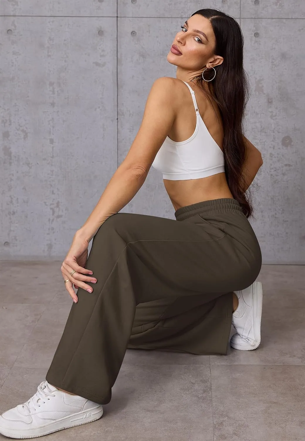 ATHMILE Womens Wide Leg Sweatpants High Waisted Baggy Pants Fashion Teen Girl Drawstring Athletic Joggers