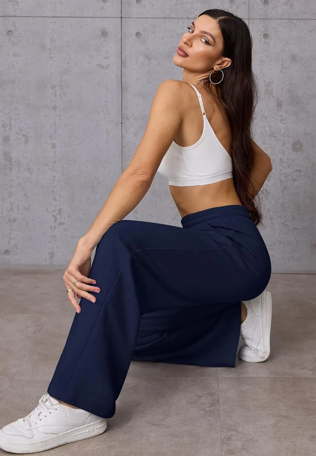 ATHMILE Womens Wide Leg Sweatpants High Waisted Baggy Pants Fashion Teen Girl Drawstring Athletic Joggers