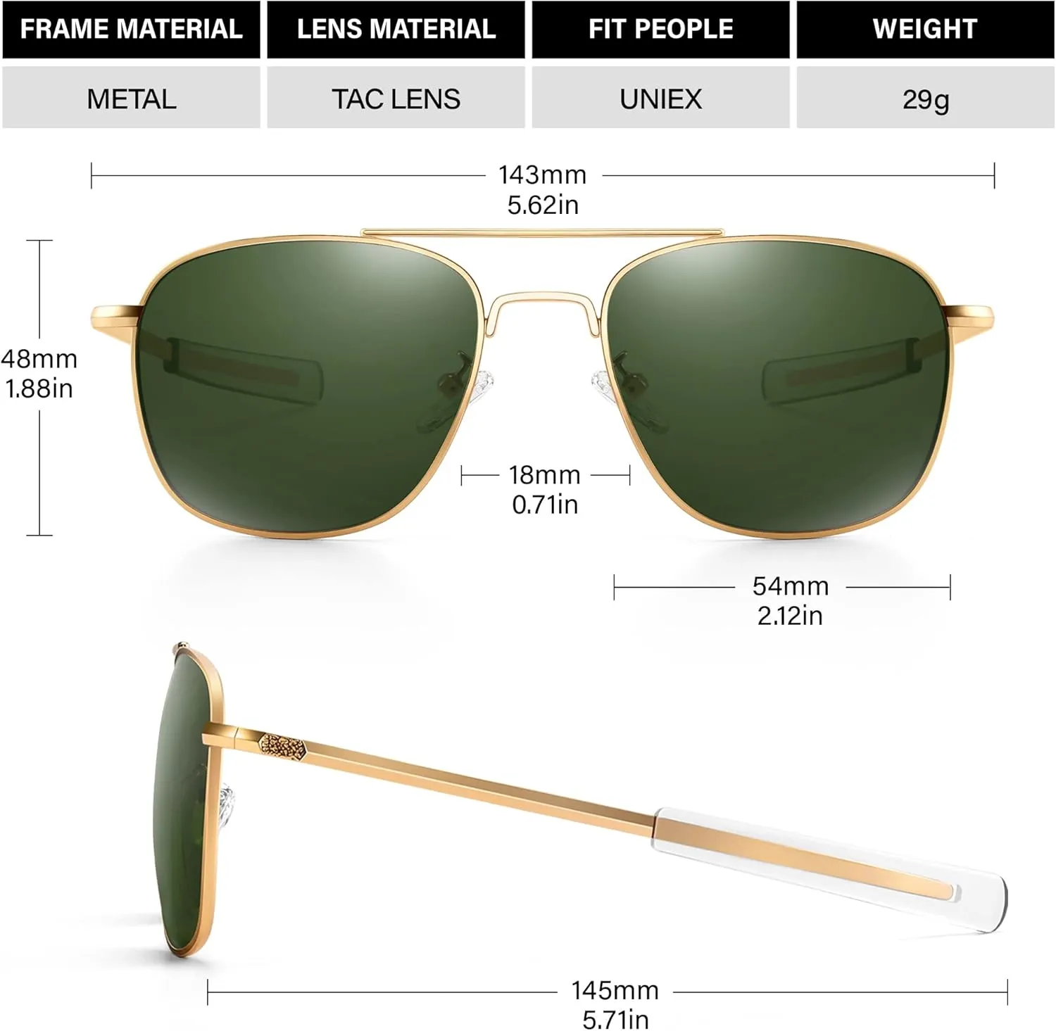 Aviator Sunglasses Lightweight TR90 Unbreakable Polarized Driving Metal Frame Pilot Sun Glasses with UV Protection