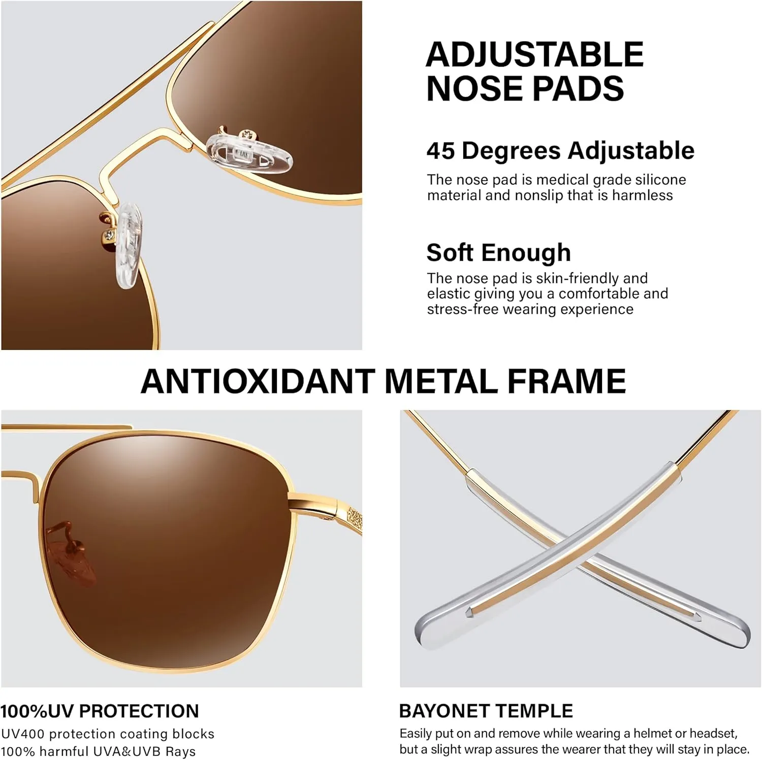 Aviator Sunglasses Lightweight TR90 Unbreakable Polarized Driving Metal Frame Pilot Sun Glasses with UV Protection