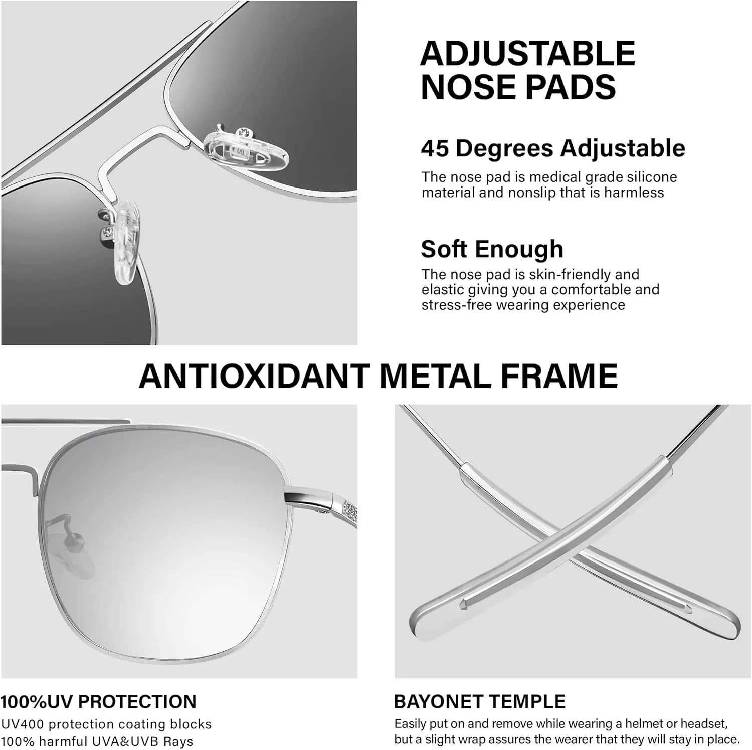 Aviator Sunglasses Lightweight TR90 Unbreakable Polarized Driving Metal Frame Pilot Sun Glasses with UV Protection