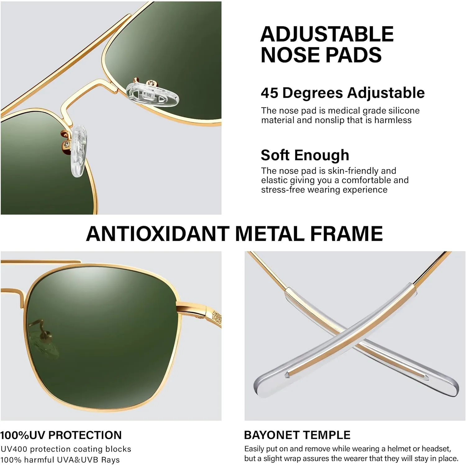 Aviator Sunglasses Lightweight TR90 Unbreakable Polarized Driving Metal Frame Pilot Sun Glasses with UV Protection