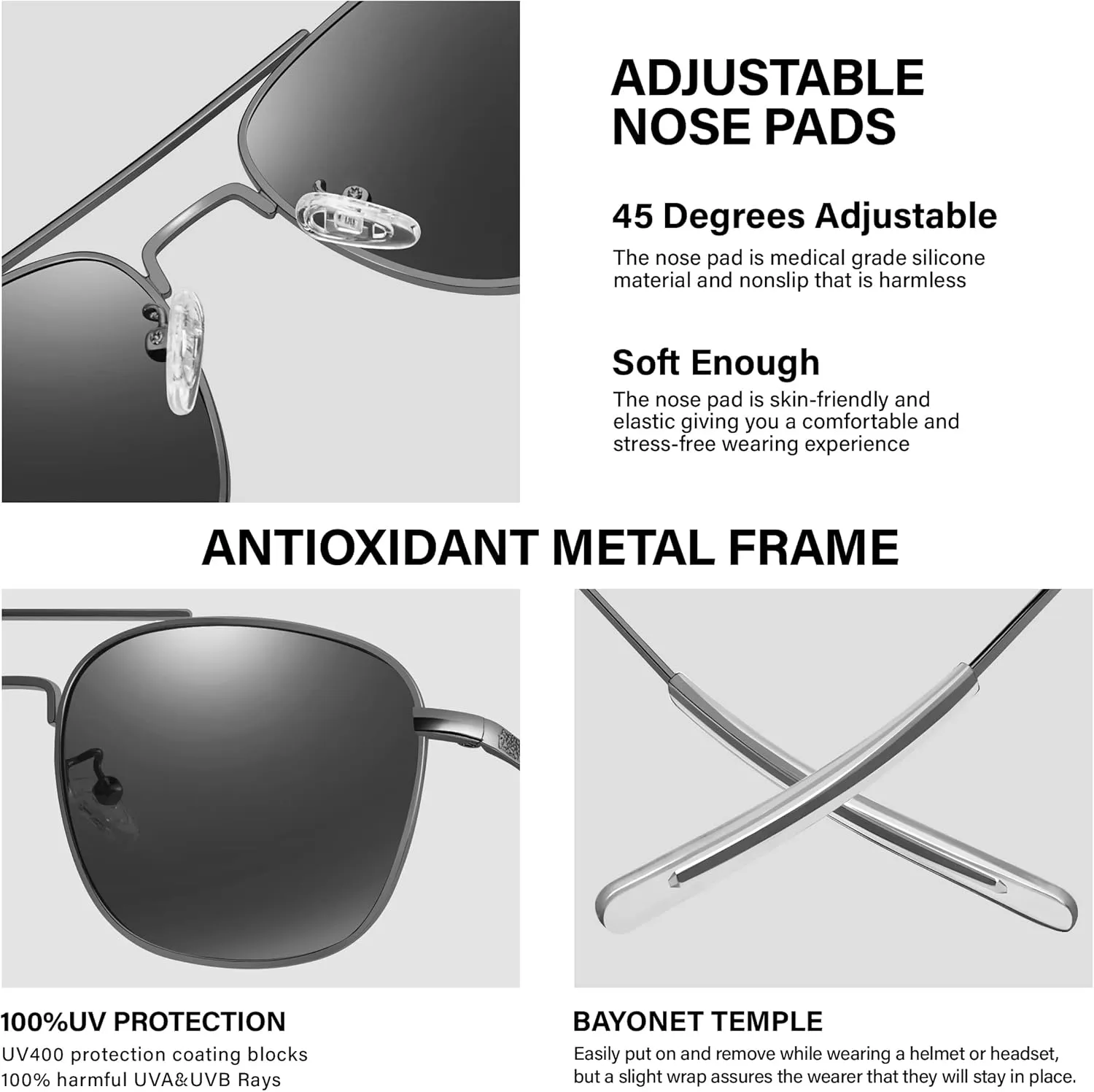 Aviator Sunglasses Lightweight TR90 Unbreakable Polarized Driving Metal Frame Pilot Sun Glasses with UV Protection