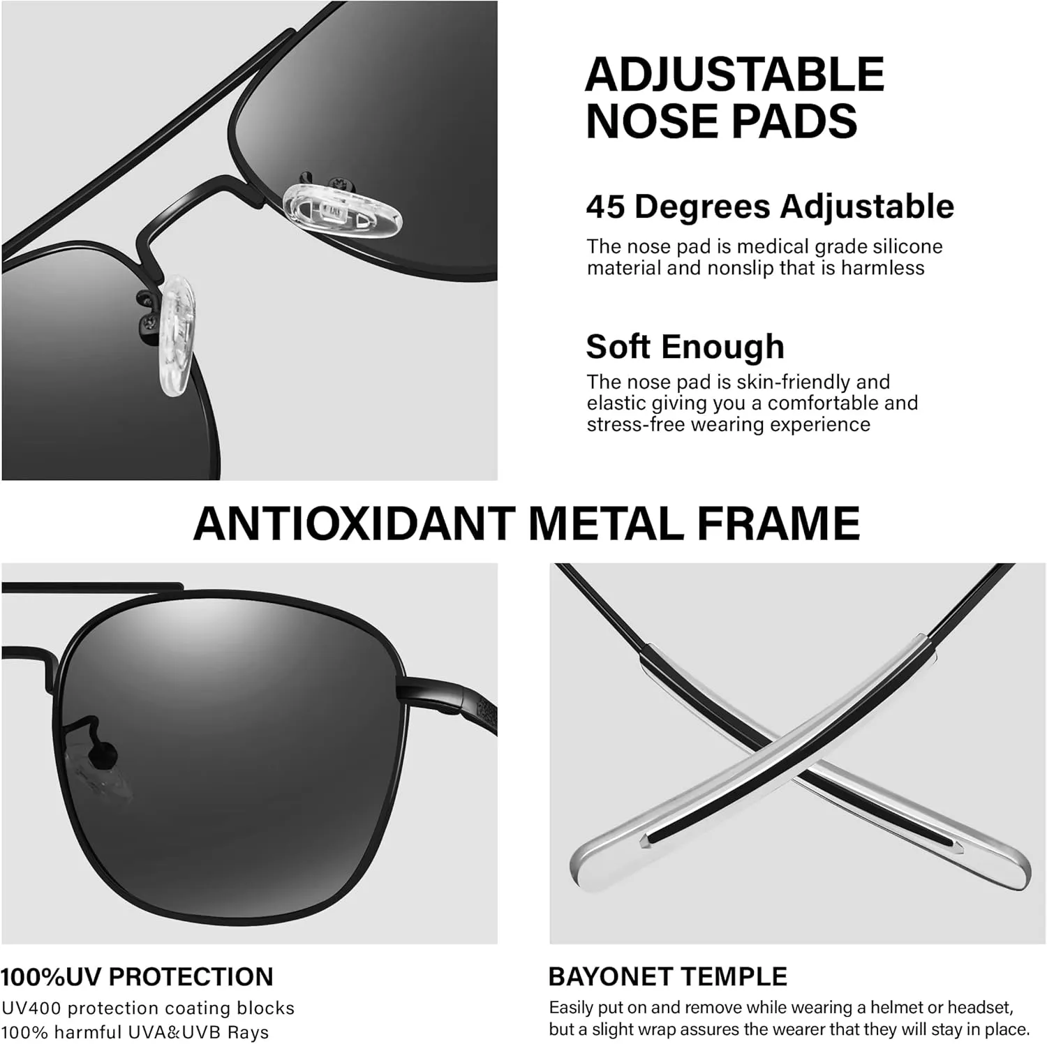 Aviator Sunglasses Lightweight TR90 Unbreakable Polarized Driving Metal Frame Pilot Sun Glasses with UV Protection