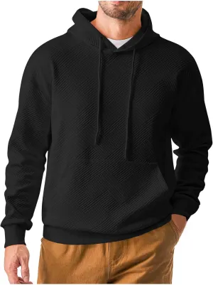 Aymnlox Fashion Sweatshirts for Men Casual Solid Color Long Sleeve Hooded Waffle Drawstring Pullover Loose Fashion Sweatshirt