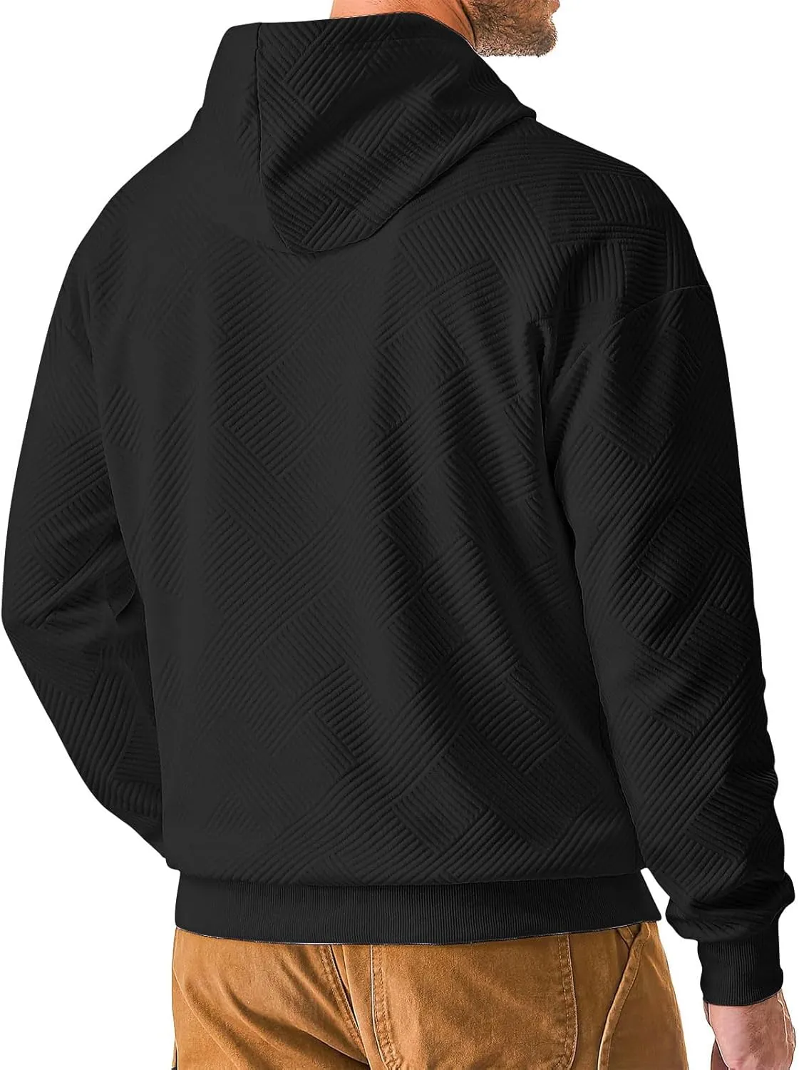 Aymnlox Fashion Sweatshirts for Men Casual Solid Color Long Sleeve Hooded Waffle Drawstring Pullover Loose Fashion Sweatshirt
