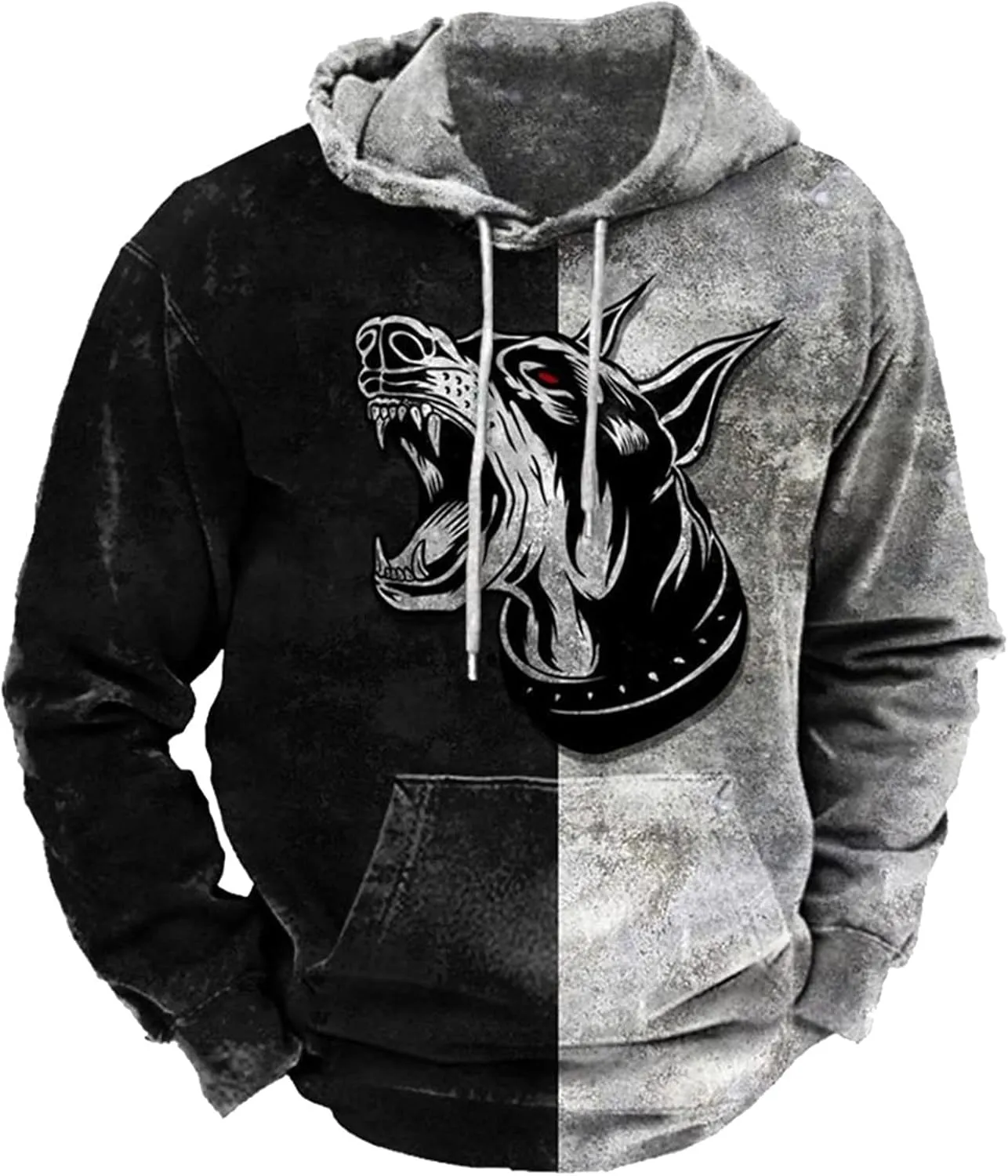 Aymnlox Hoodies for Men Fashion Long Sleeve Graphic Print Hooded Drawstring Pullover Basic Casual With Pockets Sweatshirts