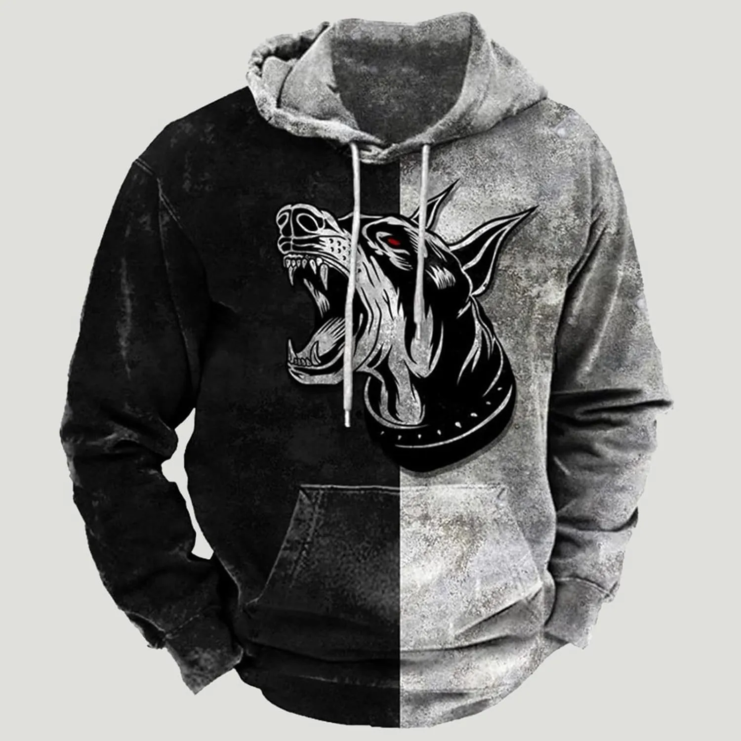 Aymnlox Hoodies for Men Fashion Long Sleeve Graphic Print Hooded Drawstring Pullover Basic Casual With Pockets Sweatshirts