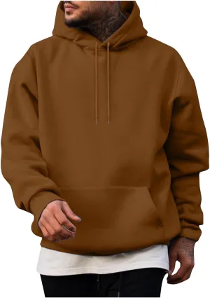Aymnlox Mens Hoodie Pullover Fashion Solid Color Long Sleeve Drawstring Sweatshirt Lightweight Casual Collared Hoodies