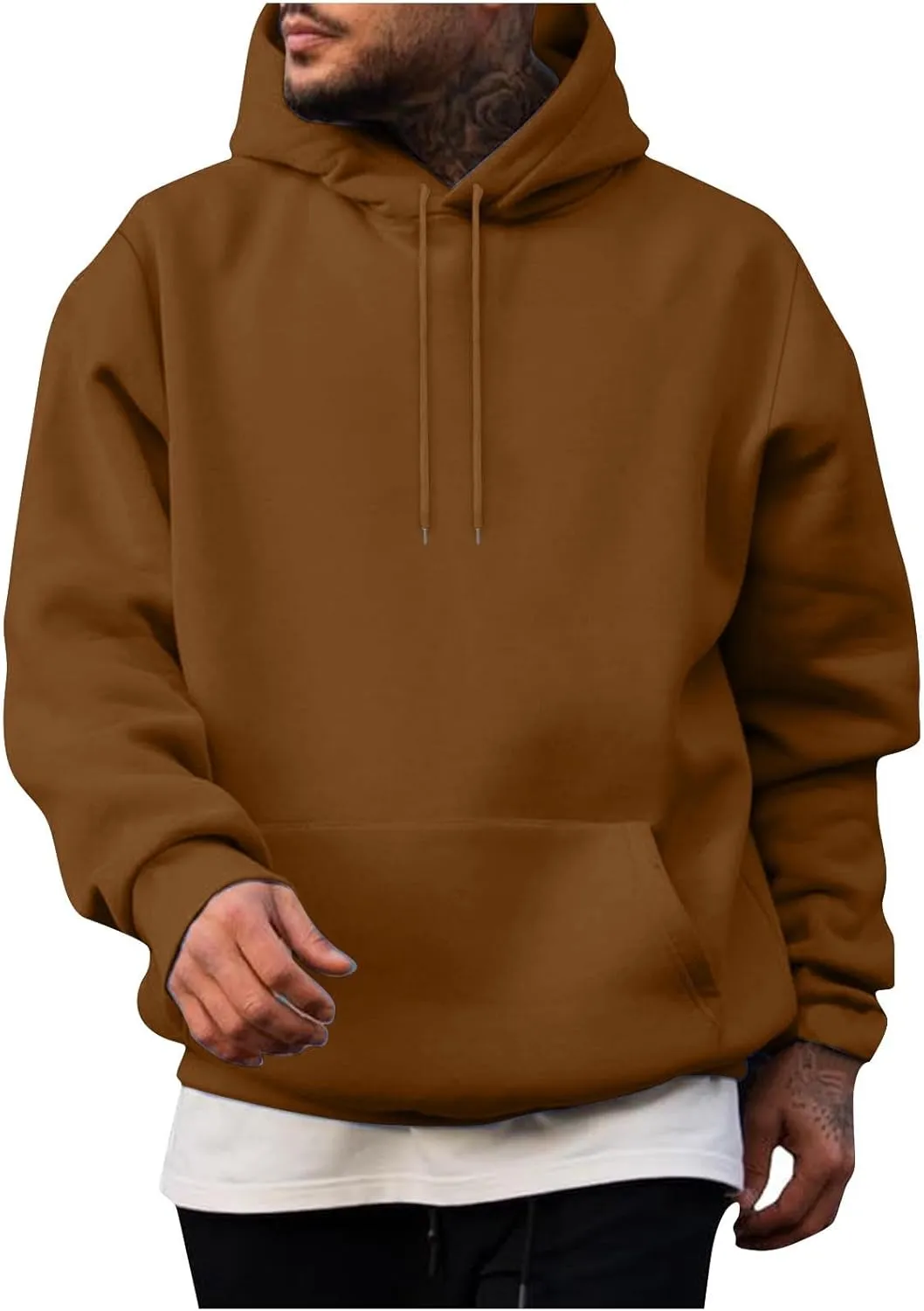 Aymnlox Mens Hoodie Pullover Fashion Solid Color Long Sleeve Drawstring Sweatshirt Lightweight Casual Collared Hoodies