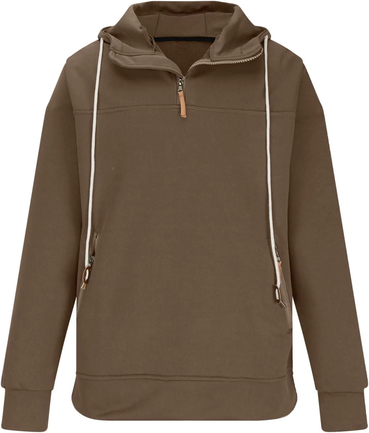 Aymnlox Mens Hoodies Fashion Quarter Zip Up Long Sleeve Drawstring Pullover Hooded Casual Solid Color Sweatshirt With Pockets