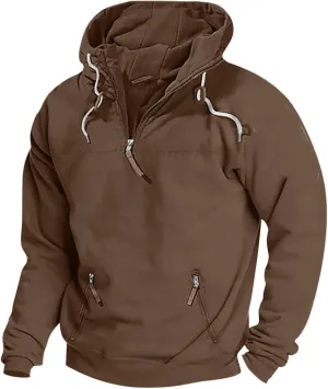 Aymnlox Mens Hoodies Fashion Quarter Zip Up Long Sleeve Drawstring Pullover Hooded Casual Solid Color Sweatshirt With Pockets