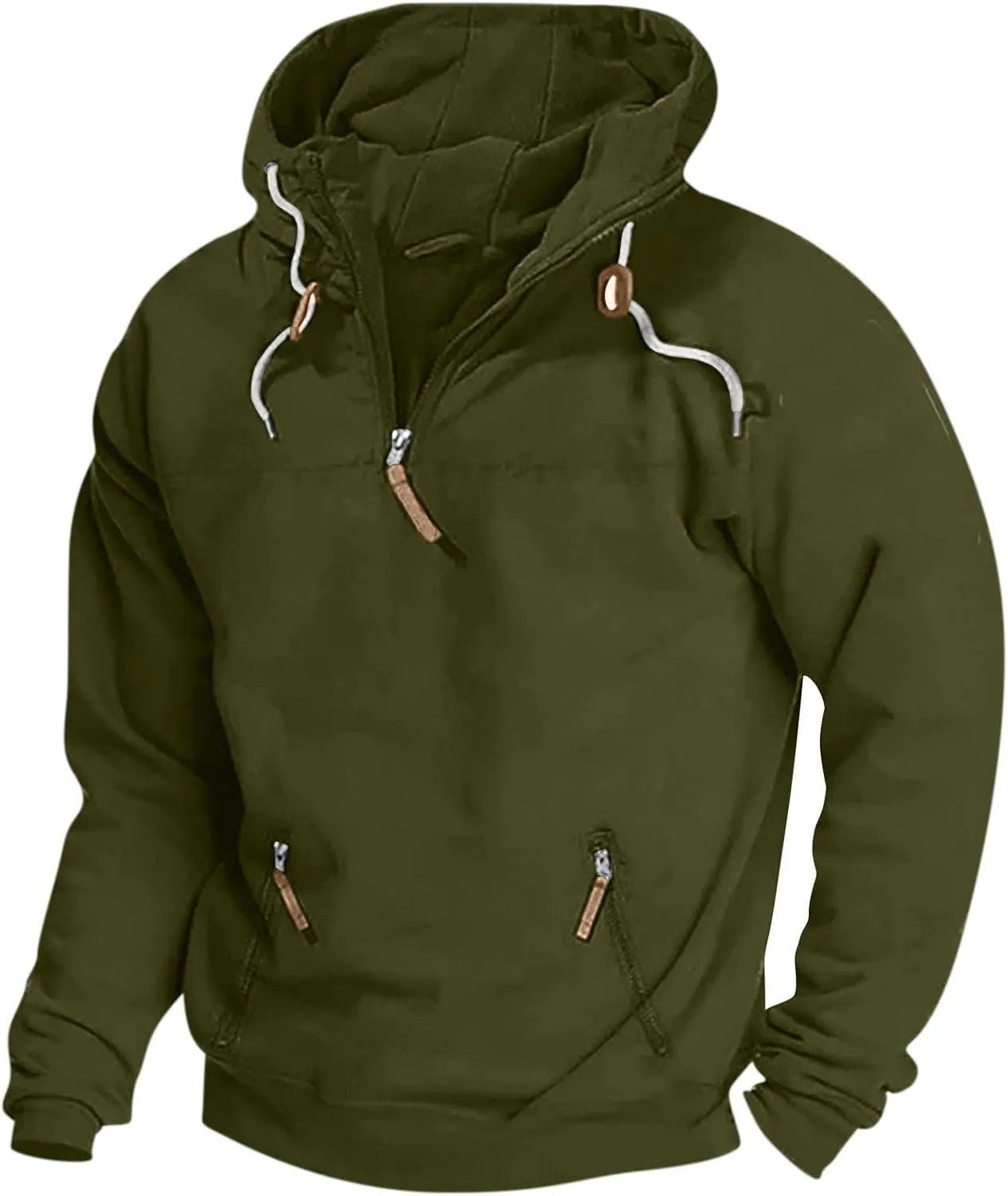 Aymnlox Mens Hoodies Fashion Quarter Zip Up Long Sleeve Drawstring Pullover Hooded Casual Solid Color Sweatshirt With Pockets