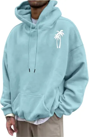 Aymnlox Sweatshirts for Men Long Sleeve Solid Color Hoodie Graphic Print Drawstring Pullover Fashion Loose Hooded With Pocket