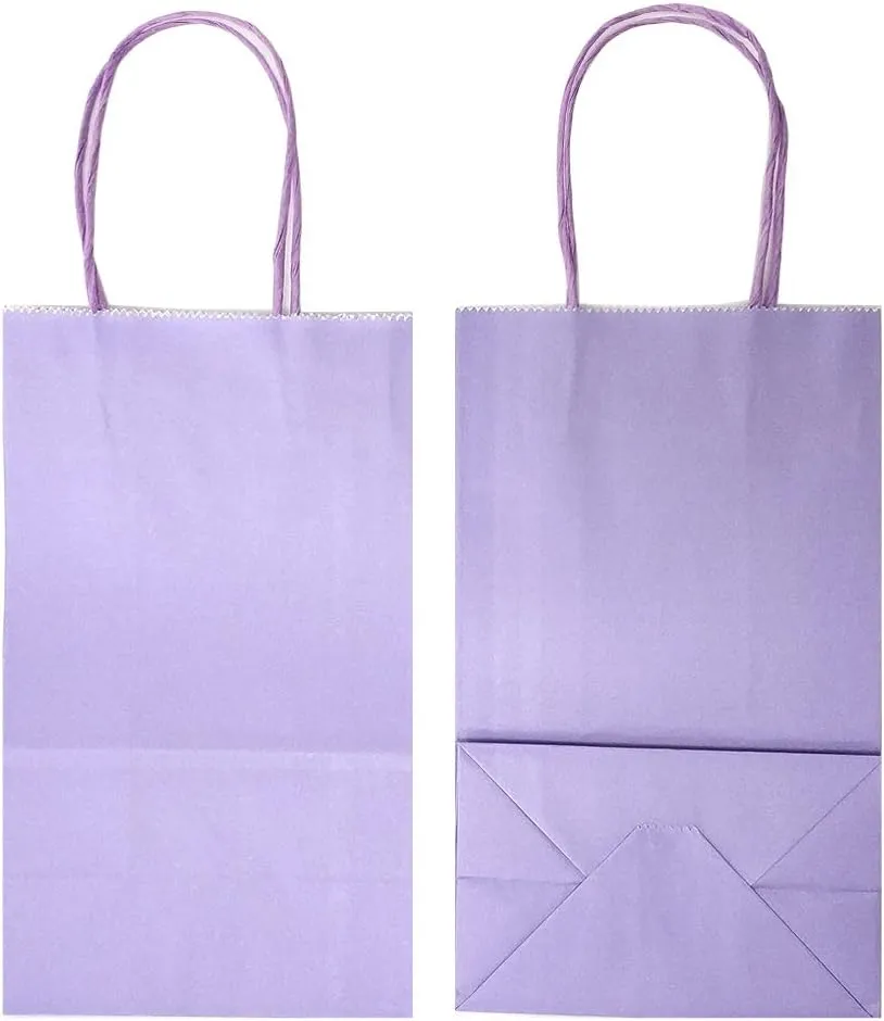 AZOWA Gift Bags Medium Kraft Paper Bags with Handles (9.8 x 7.5 x 3.9 in, Light Purple, 25 Pcs)