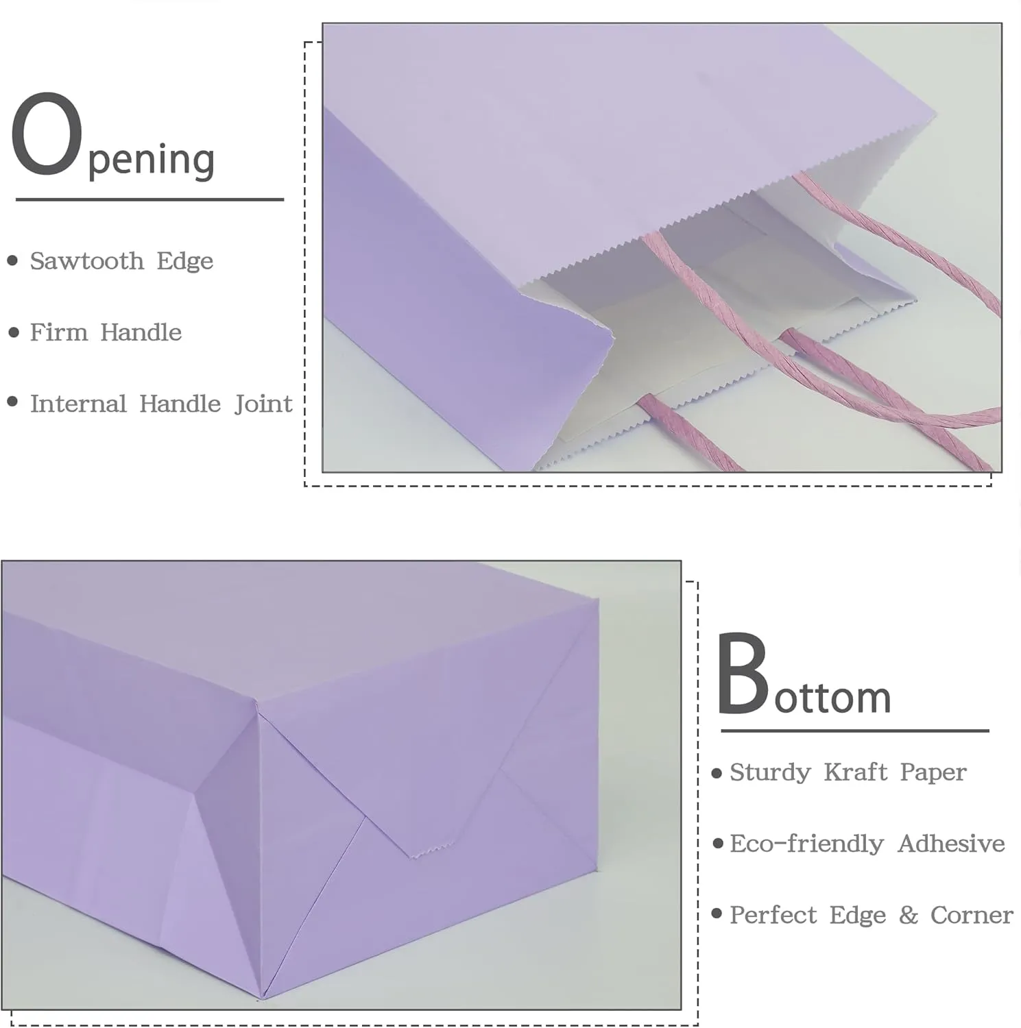 AZOWA Gift Bags Medium Kraft Paper Bags with Handles (9.8 x 7.5 x 3.9 in, Light Purple, 25 Pcs)