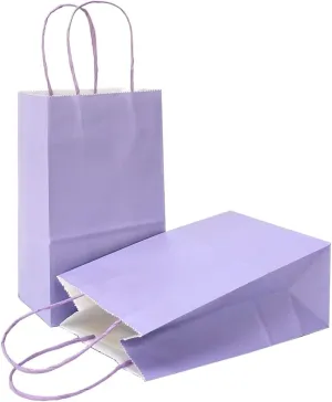 AZOWA Gift Bags Medium Kraft Paper Bags with Handles (9.8 x 7.5 x 3.9 in, Light Purple, 25 Pcs)