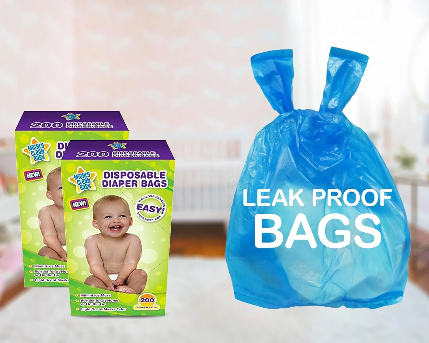 Baby Disposable Diaper Bags with Light Powder Scent, 300 count