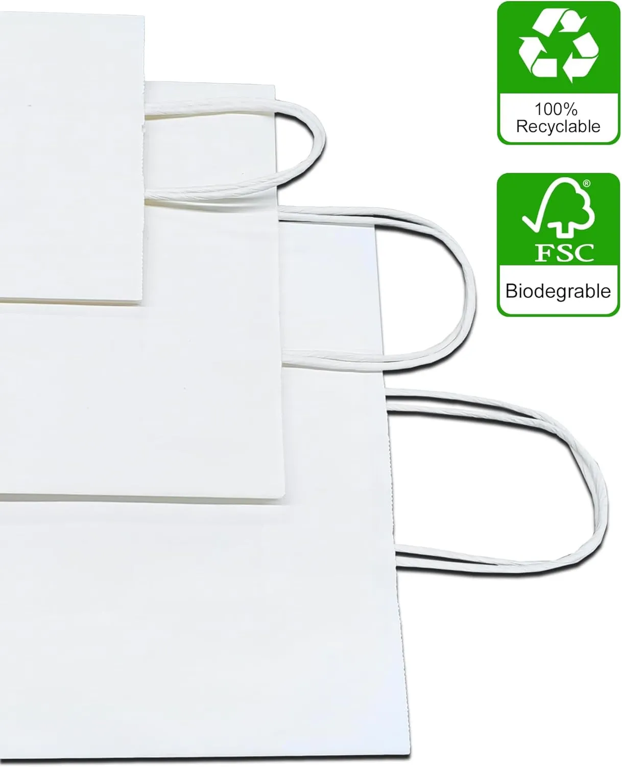 BAG BOX 100 Pack 8.25x4.3x10.6 Inch White Gift Bags with Handles,Bulk Kraft Paper Bags for Shopping, Retail, Merchandise, Wedding, Party Favors, Paper Grocery Sacks