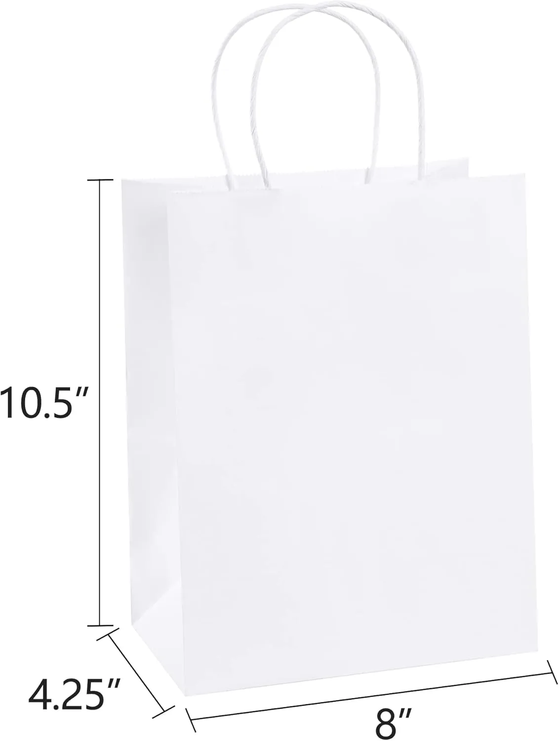 BagDream Gift Bags 8x4.25x10.5 100Pcs Kraft Paper Bags with Handles Bulk, White Gift Bags Medium Shopping Retail Merchandise Wedding Party Favor Bags, Paper Grocery Bags Sacks Recyclable