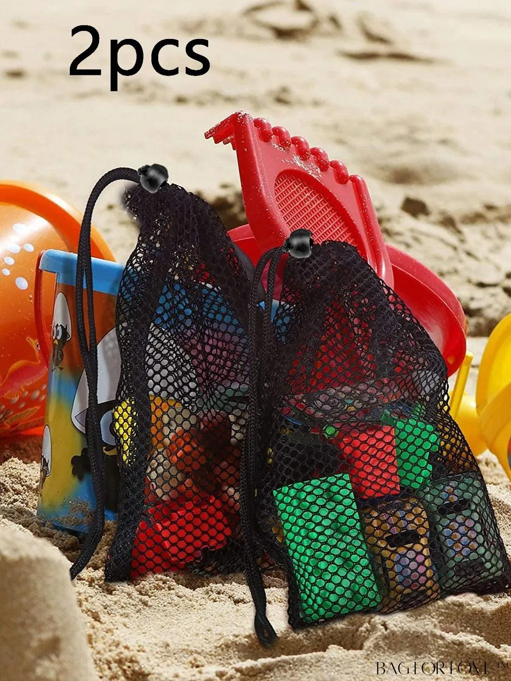 BagForLove - 2 Black Mesh Drawstring Bags - Convenient Toy Storage Solution for Travel