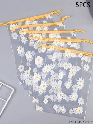 BagForLove - 5pcs Waterproof Storage Bags with Daisy Pattern: Portable, Organize Clothes, Shoes, Makeup, and Toiletries