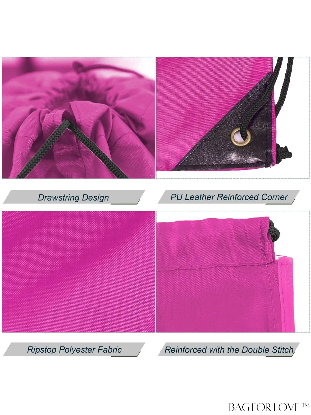BagForLove - BeeGreen 40-Piece Pink Drawstring Backpack Bags - Heavy-Duty, Machine Washable Sport Bags for Men and Women