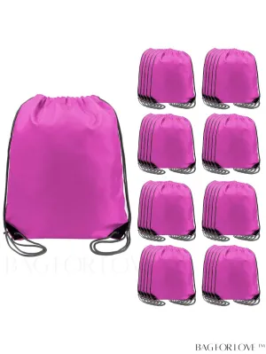 BagForLove - BeeGreen 40-Piece Pink Drawstring Backpack Bags - Heavy-Duty, Machine Washable Sport Bags for Men and Women