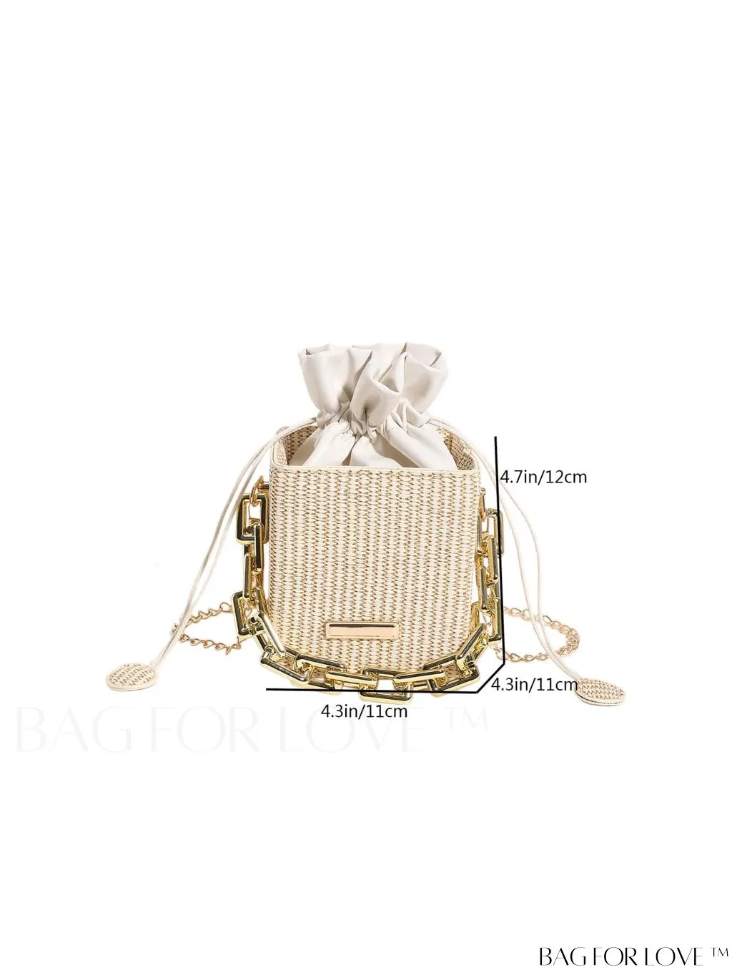BagForLove - Chic Drawstring Crossbody Bag with Chain Detail - Solid Color, Box Design