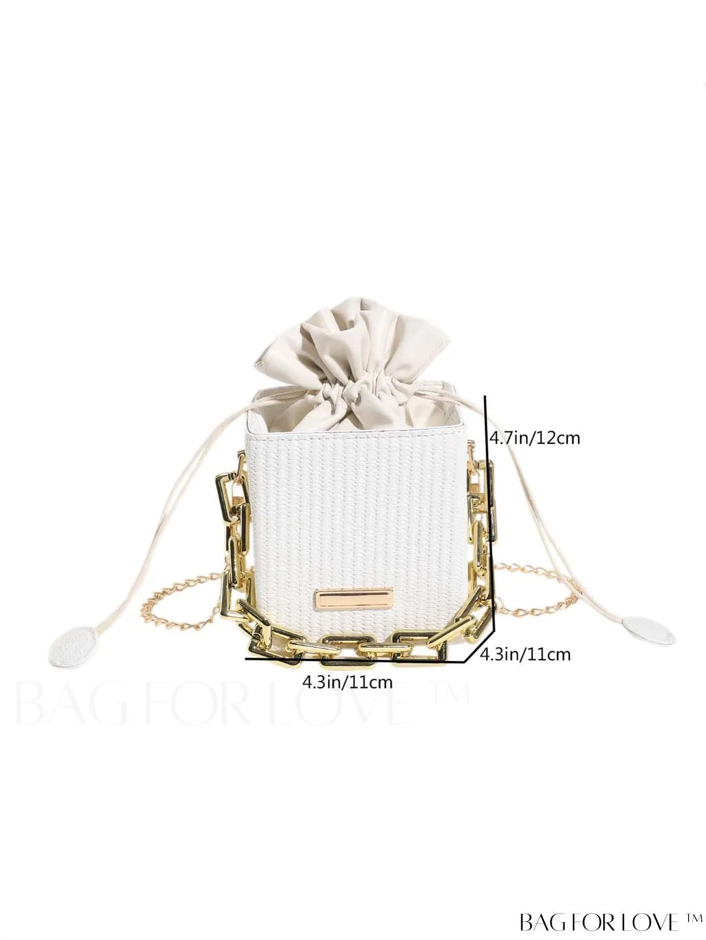 BagForLove - Chic Drawstring Crossbody Bag with Chain Detail - Solid Color, Box Design