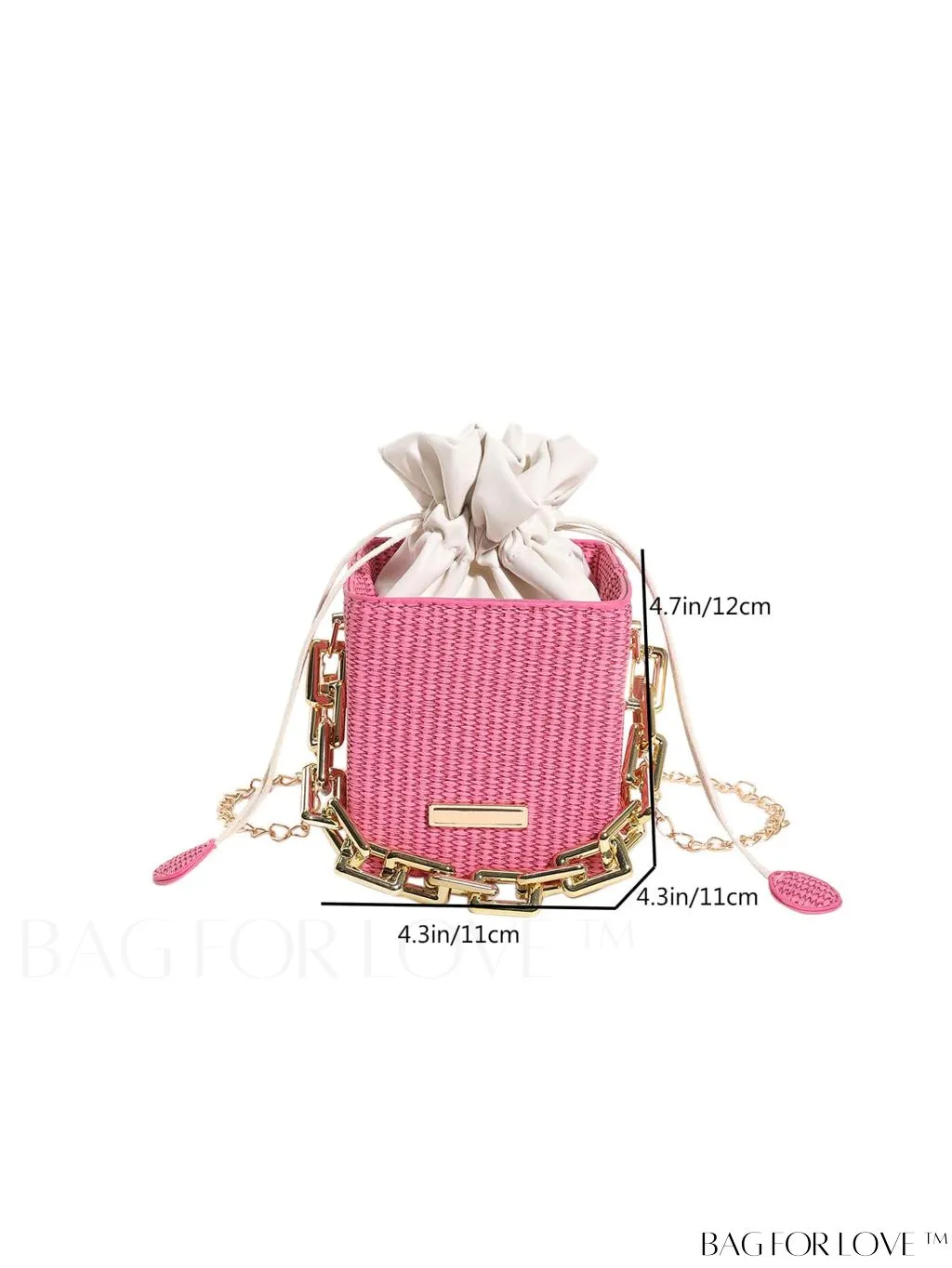 BagForLove - Chic Drawstring Crossbody Bag with Chain Detail - Solid Color, Box Design