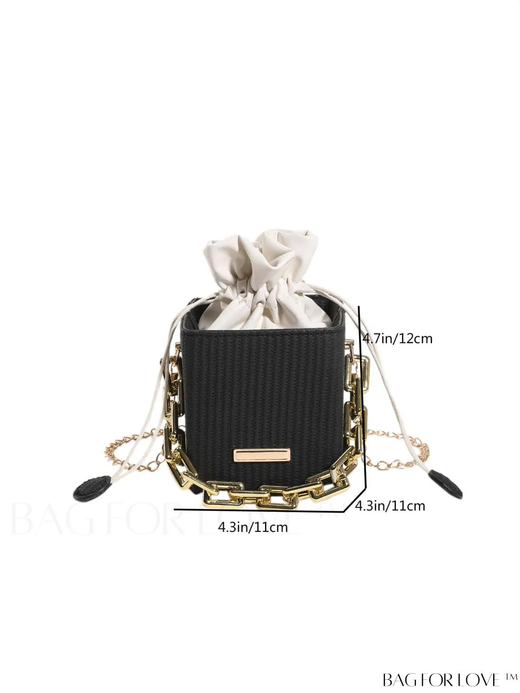BagForLove - Chic Drawstring Crossbody Bag with Chain Detail - Solid Color, Box Design