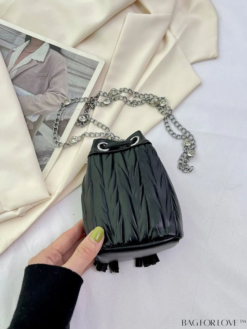 BagForLove - Chic Pleated Shoulder Bag with Mini Drawstring Design