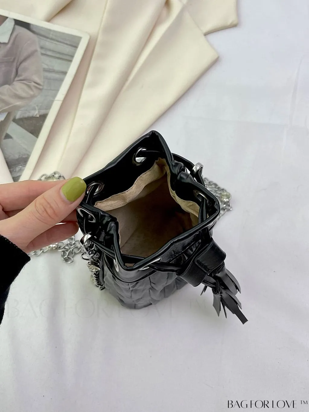 BagForLove - Chic Pleated Shoulder Bag with Mini Drawstring Design