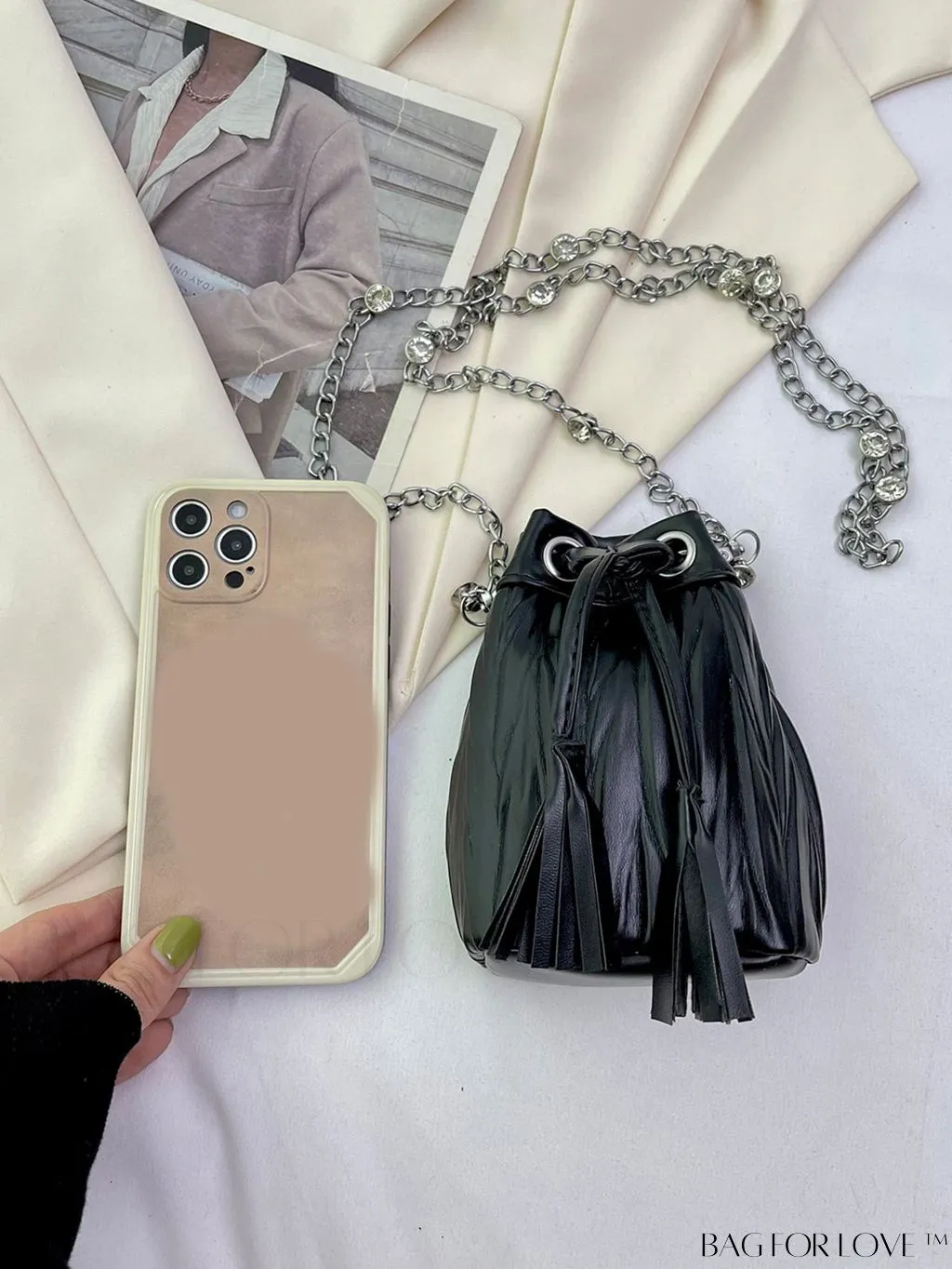BagForLove - Chic Pleated Shoulder Bag with Mini Drawstring Design