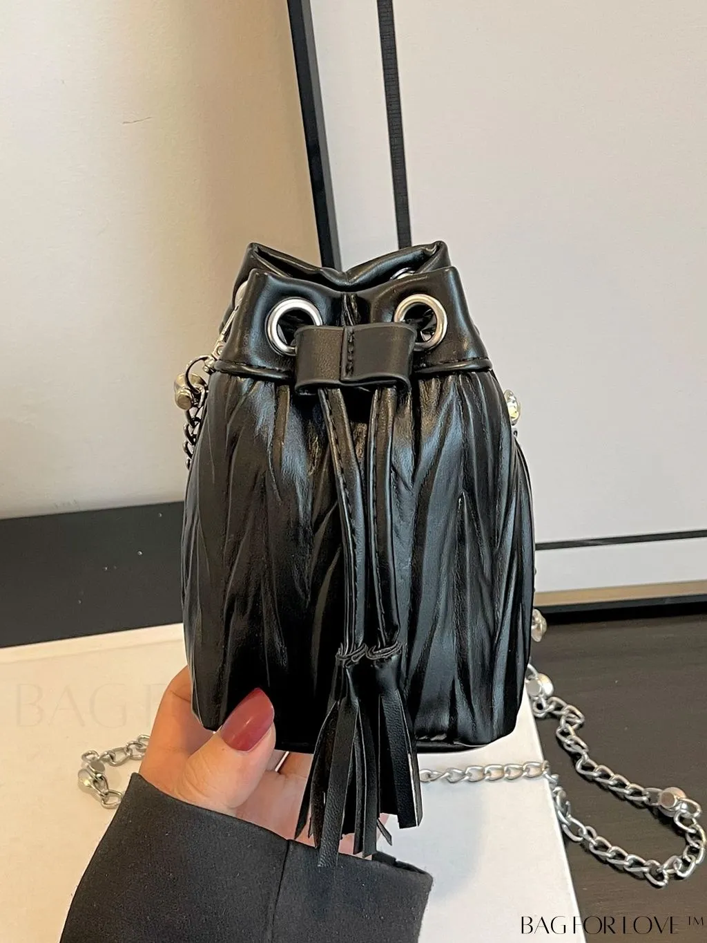 BagForLove - Chic Pleated Shoulder Bag with Mini Drawstring Design